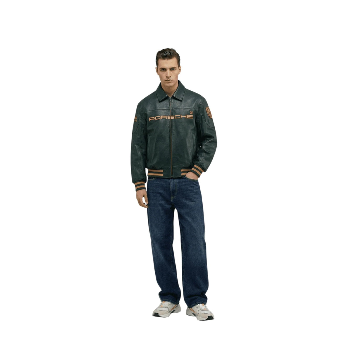 Porsche Vintage Leather Bomber Jacket - Green Edition SpeedLine Racewear