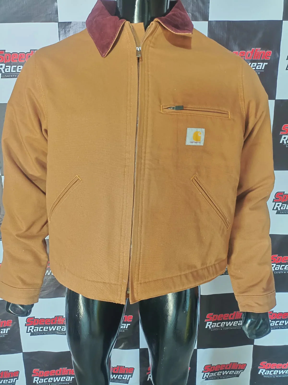 Carhartt Detroit Style Brown Duck Canvas Work Jacket with Corduroy Collar Speedline Racewear