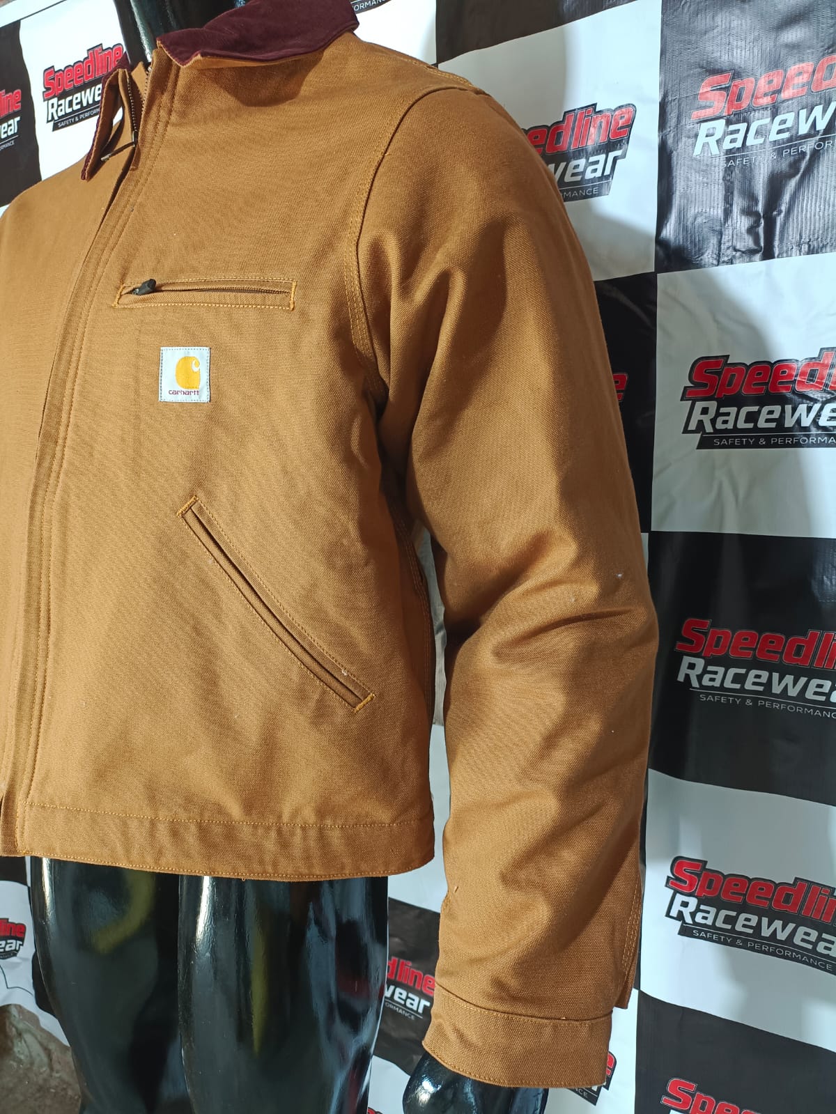 Carhartt Detroit Style Brown Duck Canvas Work Jacket with Corduroy Collar Speedline Racewear