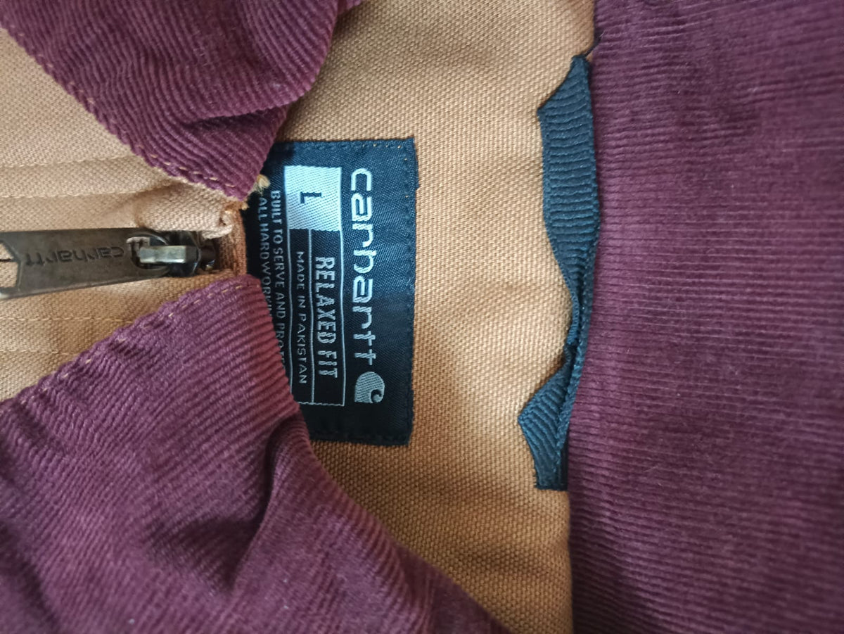 Carhartt Detroit Style Brown Duck Canvas Work Jacket with Corduroy Collar Speedline Racewear