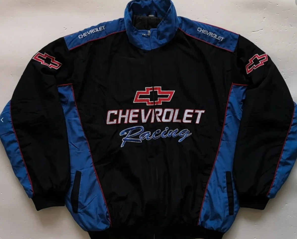 Chevrolet Black Blue Vintage Racing Coat Jacket SpeedLine Racewear