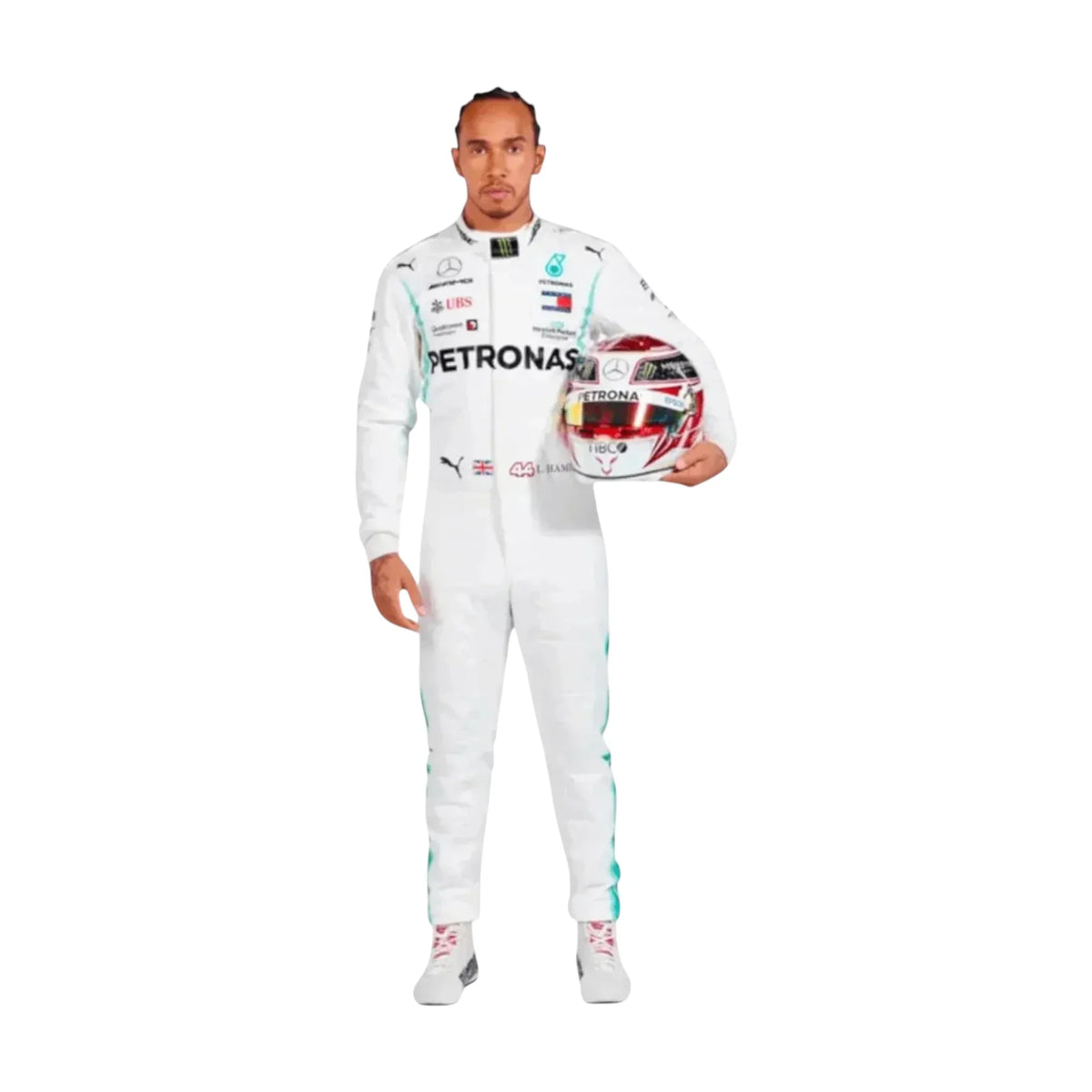 Lewis Hamilton 2019 Team Petronas Mercedes Formula 1 race suit front view