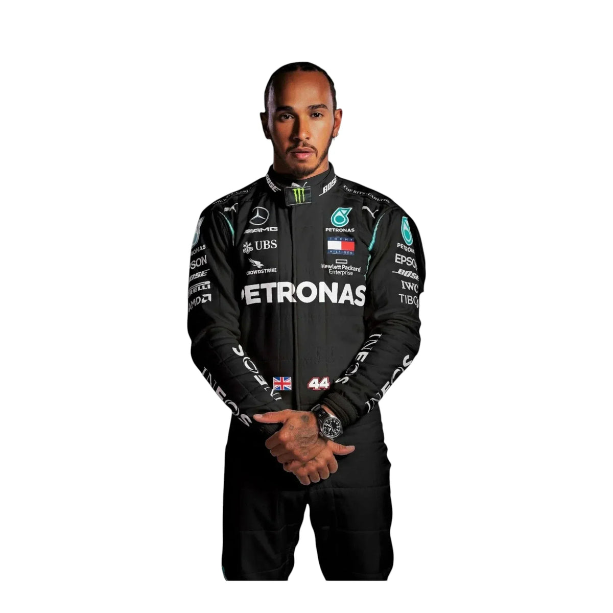 Lewis Hamilton 2021 Mercedes AMG Petronas F1 race suit front view