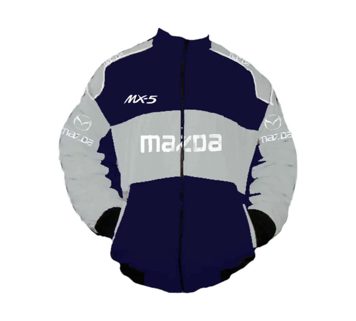 Mazda MX-5 Miata Light Gray Dark Blue Vintage Racing Jacket 1