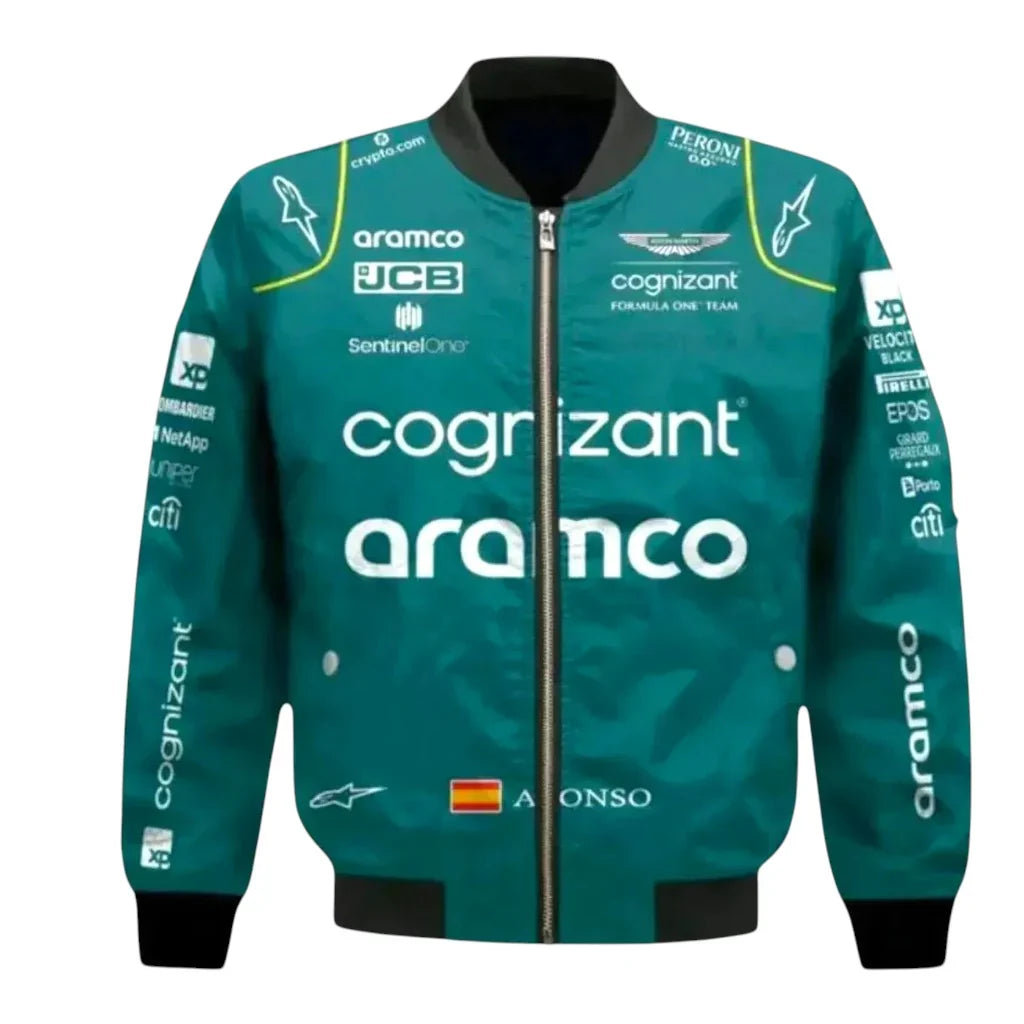 Aston Martin F1 2023 Fernando Alonso vintage jacket front view
